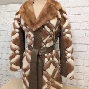 Vintage Mink & Leather Geometric Patchwork Coat